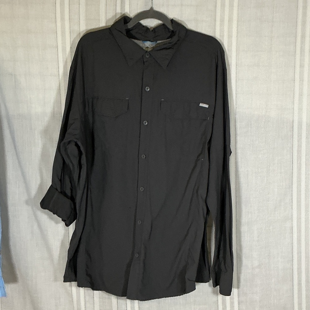 Columbia PFG Fishing Shirt XXL Omni Shade Vented Button Down Black Long Sleeve